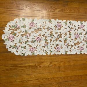Floral Lace Table Runner - White and Pink